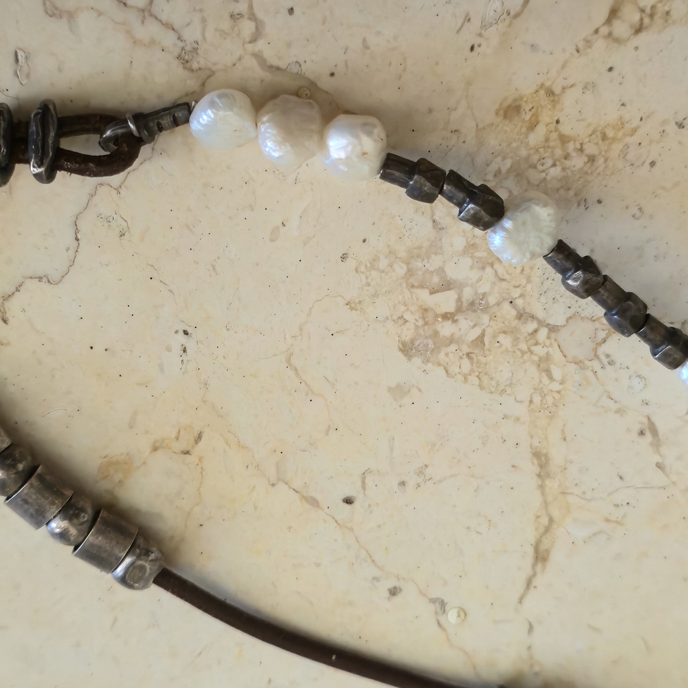 Silpada Brown Leather and White Pearl Necklace & Bracelet - Picture 8 of 9